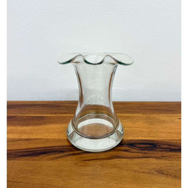 Glass Vintage Hand Blown Glass Ruffled Vase For Sale - Image 7 of 7