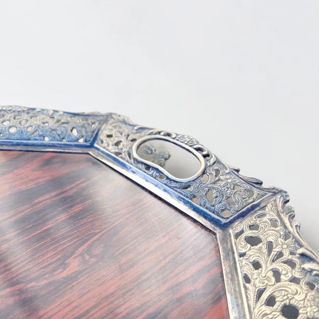 Dutch Silver-Plated Mahogany Serving Tray by Hooijkaas Schoonhoven, 1950s For Sale - Image 6 of 11