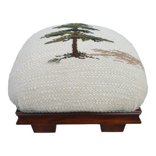 Square Folk Art Handcrafted Footstool -Pine Tree and Cardinal For Sale