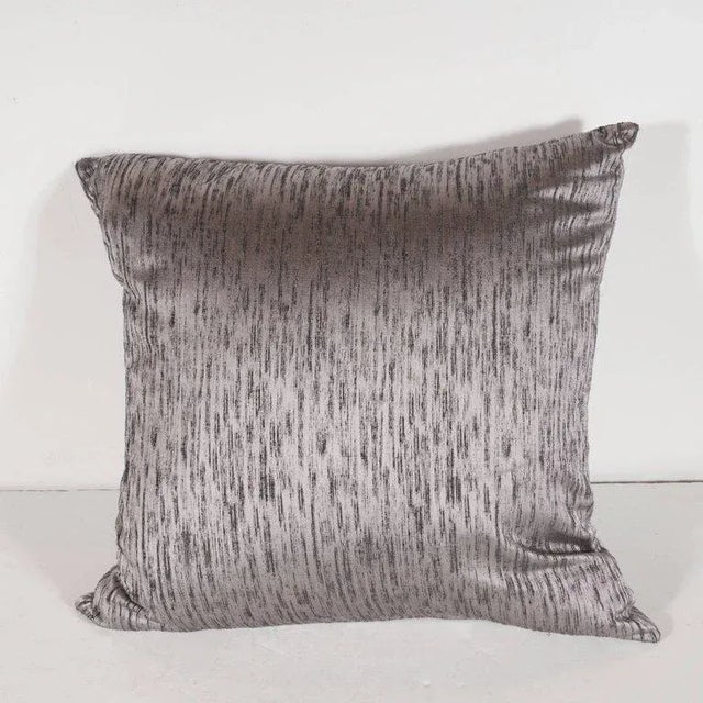 This gorgeous pair of modernist pillows are hand finished in a beautiful silvered lavender silk fabric replete with a...