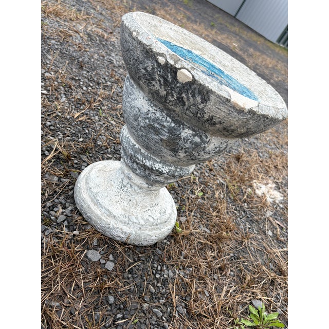Stone Vintage Weathered Cast Stone Garden Urn Planter With Blue Glazed Interior For Sale - Image 7 of 9