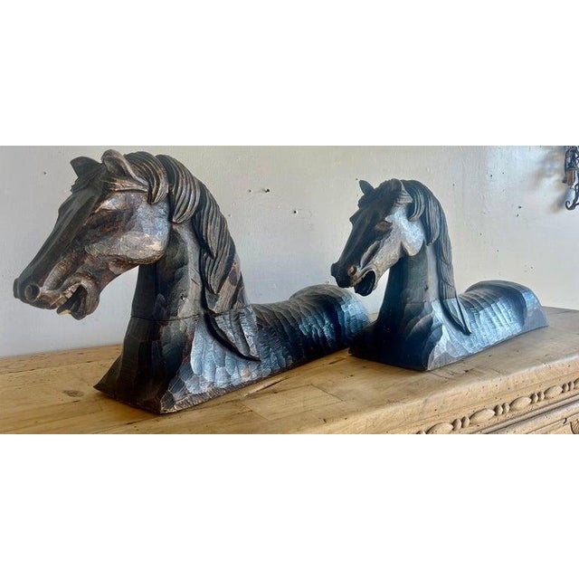 Oxblood Red Primitive Hand-Chiseled Horse Sculptures, Wood, Spain, 1940s For Sale - Image 8 of 14