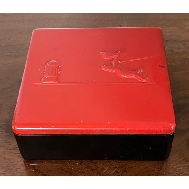1930s 1930's Black Art Deco Desk or Vanity Box With Red Metal Lid Showing a Scottie Dog in Relief For Sale - Image 5 of 14