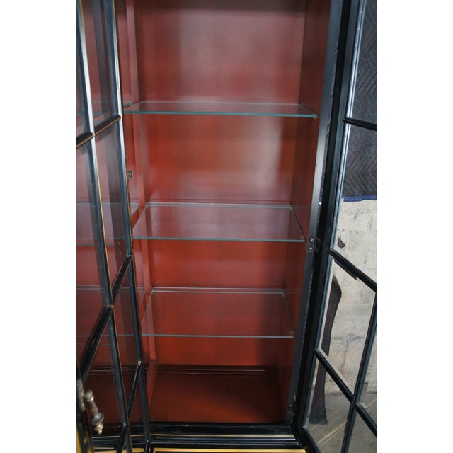 Wood Union National Black Lacquer Chinoiserie Breakfront China Display Cabinet For Sale - Image 7 of 15
