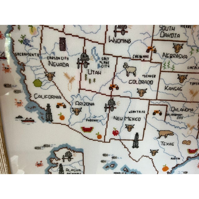 1990s Large Framed Cross Stich of Usa America Sue Hillis Designs in Custom Barnwood Frame For Sale - Image 4 of 13