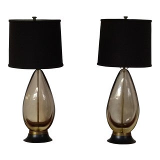 Hand Blown Teardrop Murano Glass Sommerso Table Lamp - a Pair For Sale