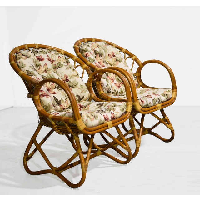 Vintage Palm Beach 2 Strand Rattan Bamboo Chairs in the Style of Franco Albini - Set of 2 For Sale - Image 4 of 13