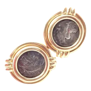 Vintage Bvlgari 18k Yellow Gold Alexander the Great Coin Moneta Earrings - 2 Pieces