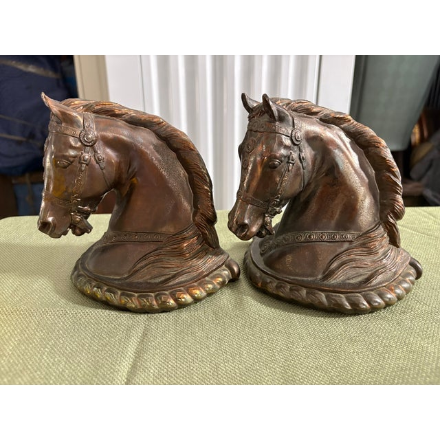 Early 20th Century Pair of Vintage Cast Metal Horse Bust Bookends by Gladys Brown for Dodge, Inc., Early 20th Century For Sale - Image 5 of 6