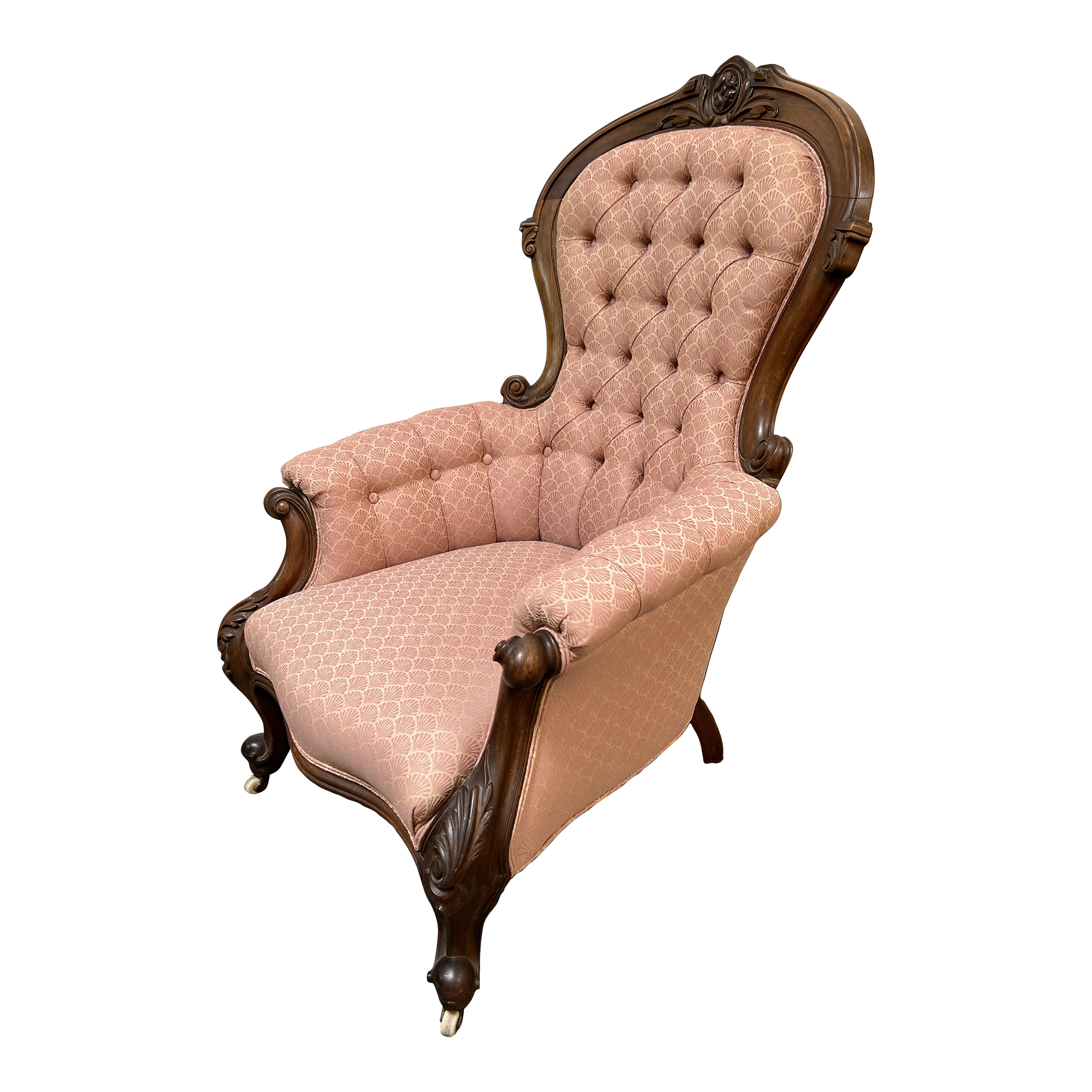 Antique Victorian Balloon Back Parlor Carved Walnut Arm Chair - image 0