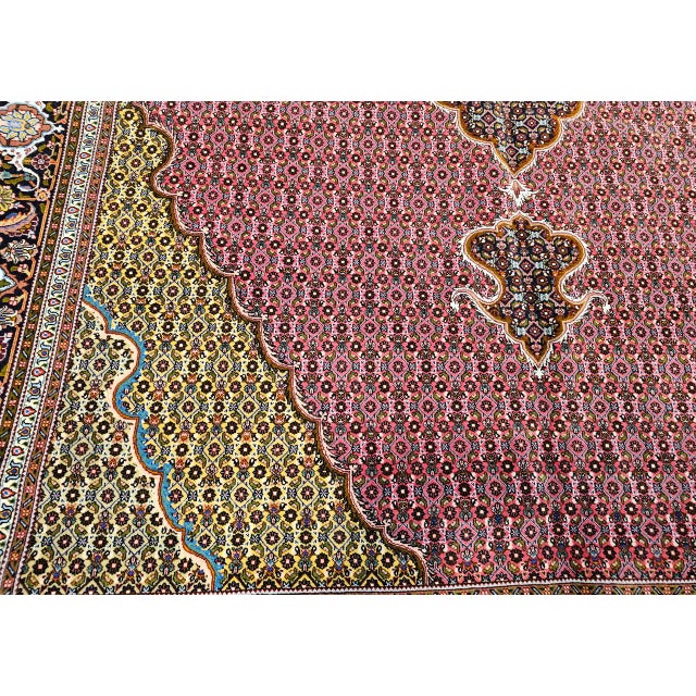 19th Century Antique Persian Tabriz Mahi Rug, Hand-Knotted Wool & Silk, Herati Geometric Pattern, Pomegranate Red & Tan, 7x10 For Sale - Image 5 of 18