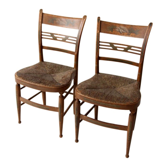Antique Painted Rush Seat Chairs Set of 2 Chairish