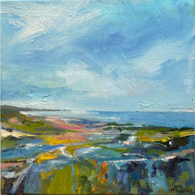 "Non Negotiable" Small Abstract Painting in Sea Greens and Blues For Sale - Image 4 of 7