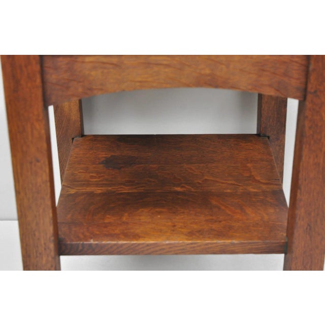 Antique Arts & Crafts Mission Oak Stickley Style 2 Tier Plant Stand Side Table For Sale - Image 9 of 15