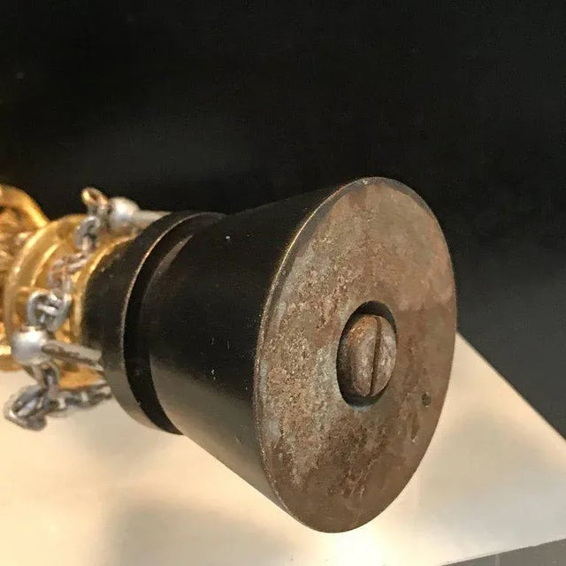 19th century Russian Ormolu "Dancing Bear" sculpture, finely cast figure of a bear holding a twig, standing on a roped...