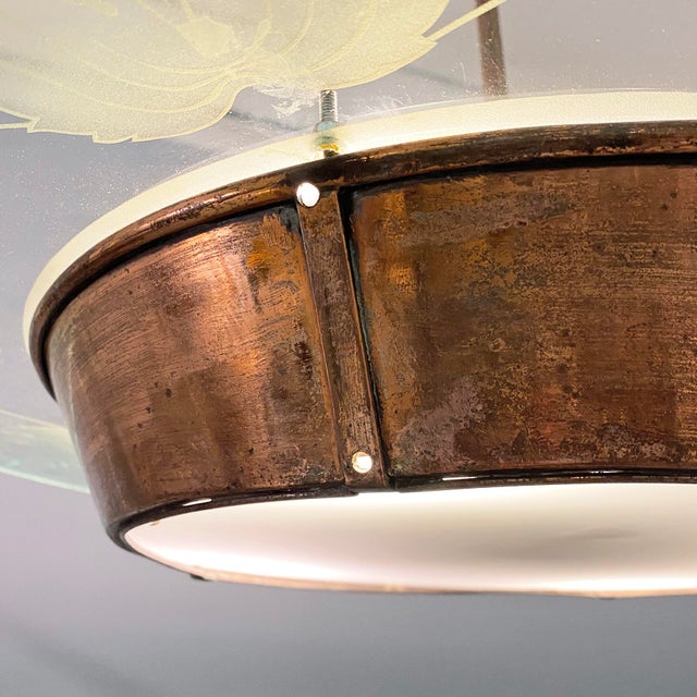 Metal Mid-Century Modern Italian Glass Pendant with Copper Decoration, 1940s For Sale - Image 7 of 16