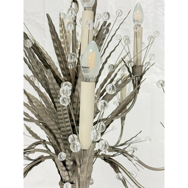 Remains Lighting "Plume" Antique Nickel & Glass 12-Arm Chandelier, Labeled For Sale - Image 13 of 18