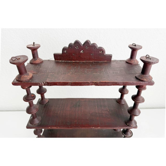 Early 20th C Folk Art 3-Tier Spool Shelf With Painted Finish For Sale In Sacramento - Image 6 of 12