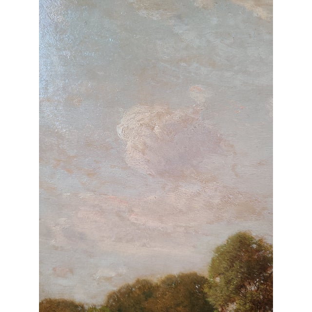 Green Claude E. Picault Antique Oil Painting 19th Century Pastoral Pond Landscape For Sale - Image 8 of 17
