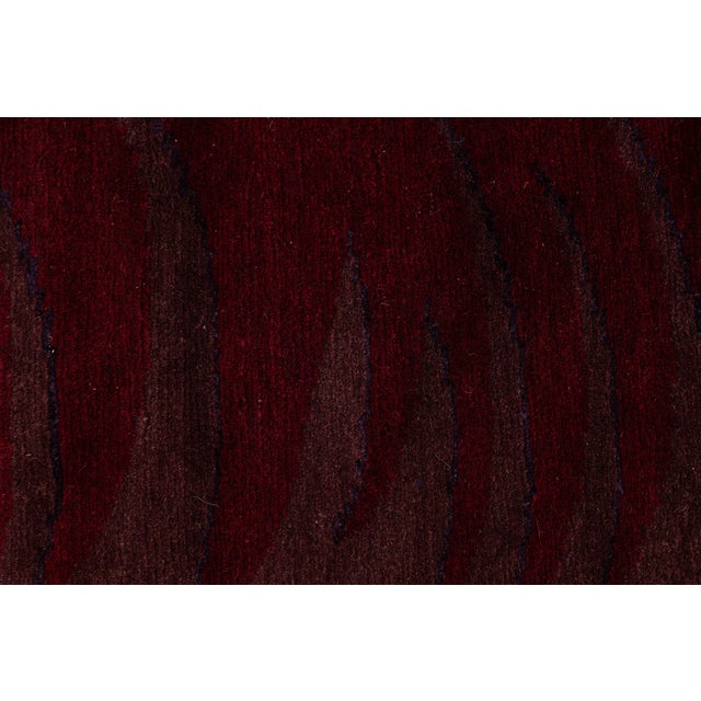 Modern Hand-Knotted Tibetan Wool & Silk Area Rug in Deep Wine Crimson 15x18 For Sale - Image 11 of 12