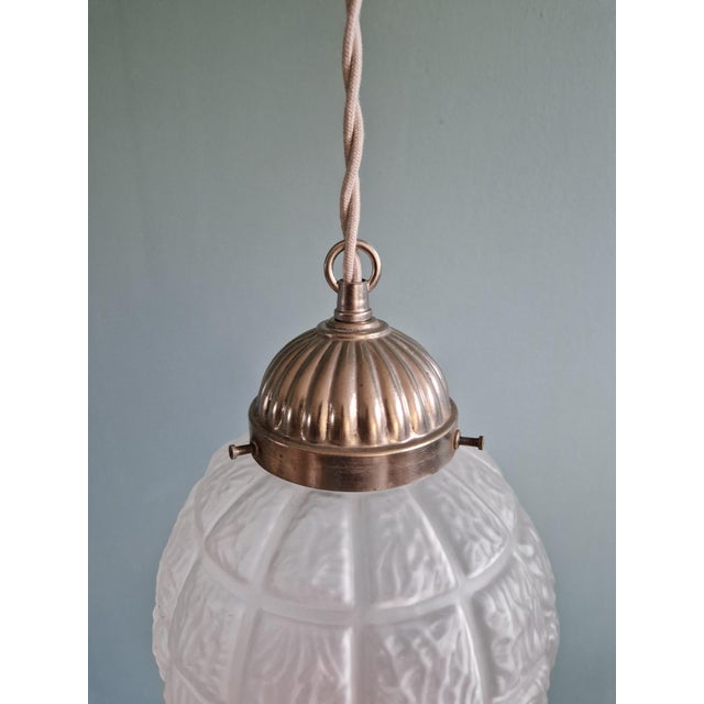 Art Deco Pendant Lights in Pressed Molded Frosted Glass, 1930s, Set of 2 For Sale - Image 11 of 16