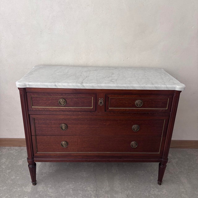 Brown Wooden Chest of Drawers with Marble Top For Sale - Image 8 of 8