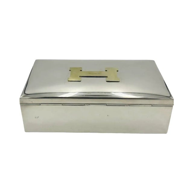 Mid 20th Century Vintage Hermes Paris H Box Jewelry Trinket Silverplate For Sale - Image 4 of 12