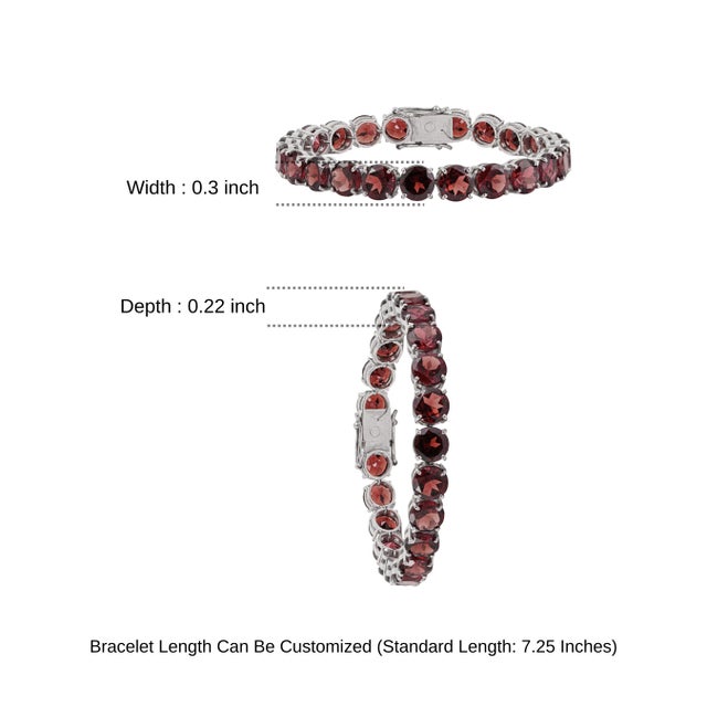 925 Sterling Silver Round 52.45 Ct Red Garnet Tennis Bracelet Everyday Luxe Style For Sale - Image 10 of 14