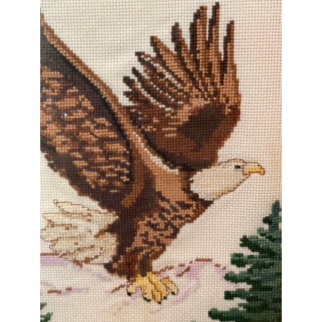 Flying Eagle and Evergreens Framed Textile Art Needlepoint Cross Stitch