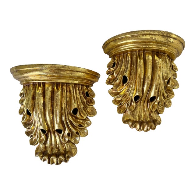 Vintage Hollywood Regency Wall Shelves, A Pair For Sale