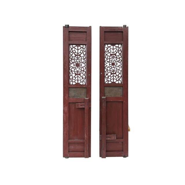 Pair Vintage Red Green Yellow Fujian Relief Carving Door Panels For Sale In San Francisco - Image 6 of 10