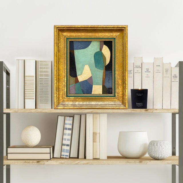 This is a new color-block oil painting inspired by Mid-Century Modern design with bold shapes and rich color. The oil...