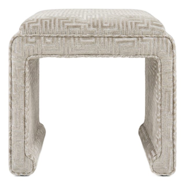 Matthew Izzo Home Edith Ming Style Chenille Stool in Duluth Beige For Sale