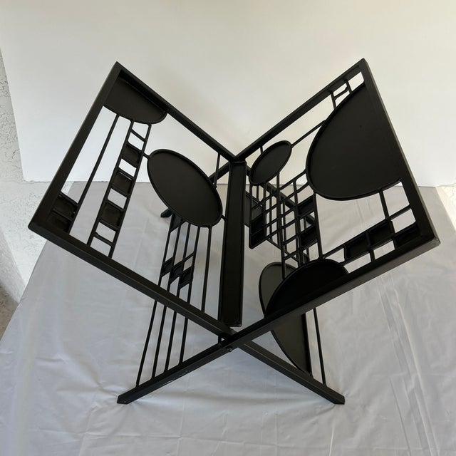 Frank Lloyd Wright Vintage Frank Lloyd Wright "Licensed" Black Metal Graphic Magazine Rack For Sale - Image 4 of 12