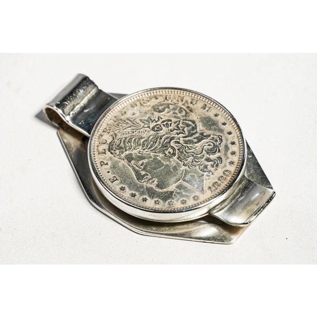 Victorian Nice Antique Sterling Silver 1880 Morgan Dollar Coin Money Cash Clip For Sale - Image 3 of 8