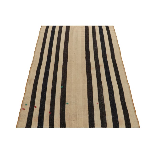 Traditional Vintage Turkish Kilim Rug in Beige-Brown With Black Stripe Patterns For Sale - Image 3 of 8