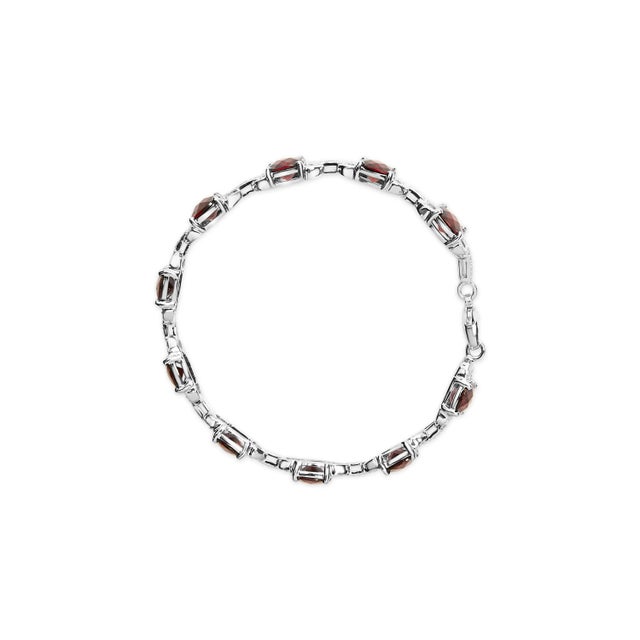 Contemporary .925 Sterling Silver 7x7mm Checkered Cushion Red Garnet and Diamond Accent Fashion Tennis Link Bracelet - Size 7" Inch For Sale - Image 3 of 5
