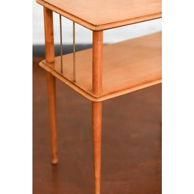 Mid-Century Wooden Side Table with Brass Details and Double Shelf, 1950s For Sale - Image 3 of 5