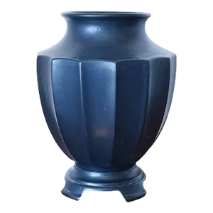 Mid-Century Neo-Classical Revival Footed Pedestal Vessel in Metallic Black Finish
