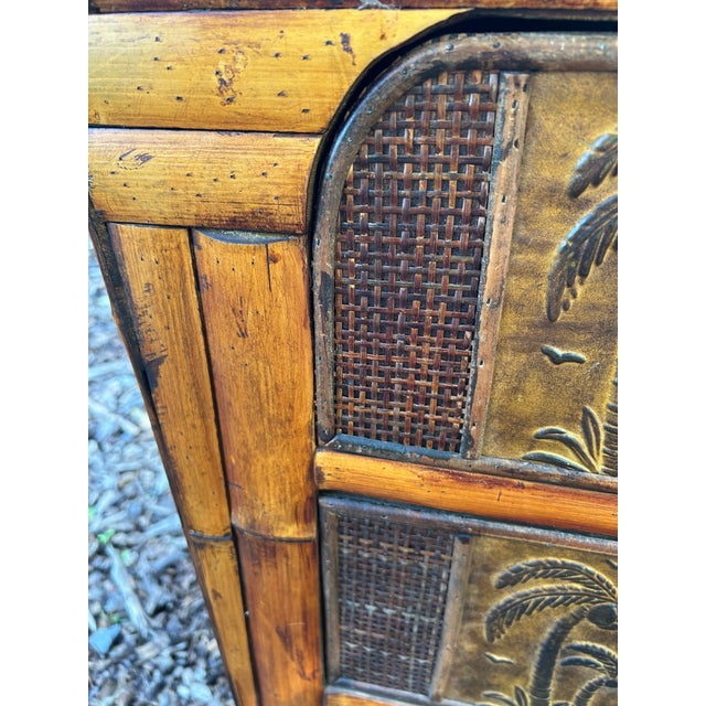 1940s Palm Tree Motif Rattan & Bamboo Retro Small Chest of Drawers For Sale - Image 5 of 12