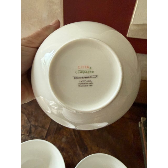 Cream Vintage Villeroy Boch Castellina 5.75 Inch Bowls Citta Campagna Floral Ribbon - Set of 4 For Sale - Image 8 of 9