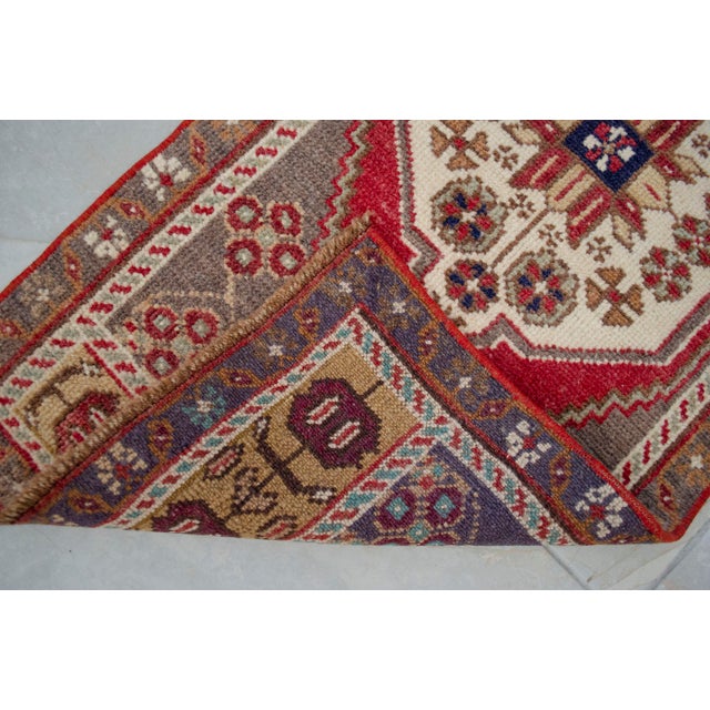 Textile 1970s Hand Made Small Turkish Rug. DoorMat Entry Decor Kitchen Mat Baht Mat - 18'' X 37'' For Sale - Image 7 of 12