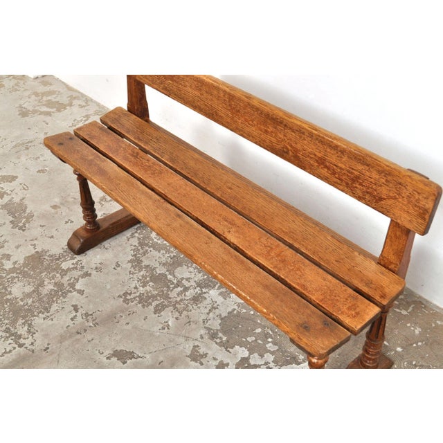 Brown Antique Oak Bench, 1900s For Sale - Image 8 of 12