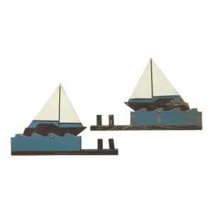 Circa 1940s Wood Sailboat Ring Toss Game, Pair