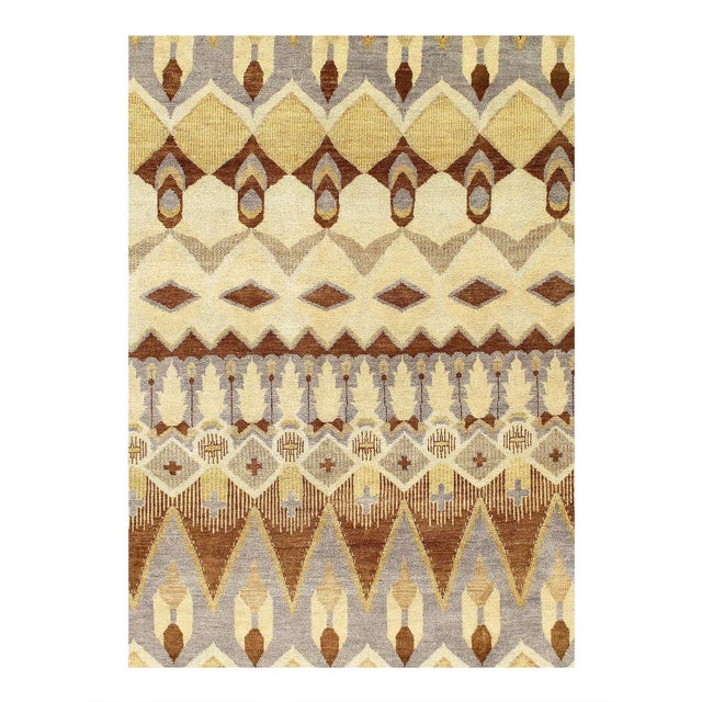 D04099 New Modern Transitional Ikat Style Area Rug, 8'2'' X 10'1'' The warm ecru and Beige colors and cool slate Gold hues...