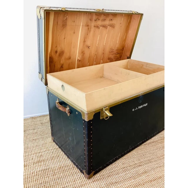 Black Vintage 1950s Black & Brass Storage Trunk / Coffee Table For Sale - Image 8 of 10