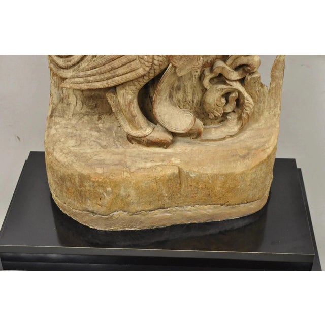 Vintage Burmese Carved Wood Oriental Large Figural Statue Sculpture on Base For Sale - Image 12 of 12
