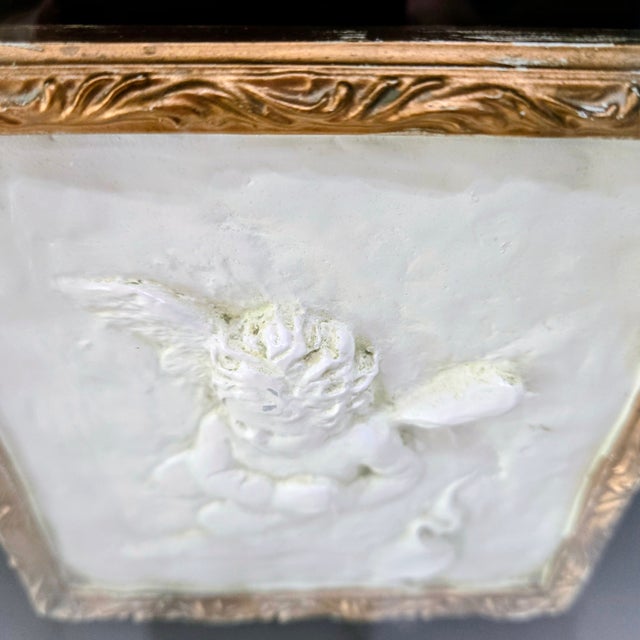 Mid 20th Century Vintage Chalkware Putto Relief Plaque With Ornate Gold Frame – Classical Winged Child Wall Art For Sale - Image 5 of 9