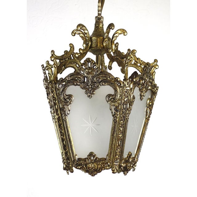 Spanish Brass Ground Glass Lamp from Unbekannt, 1950s For Sale - Image 11 of 11