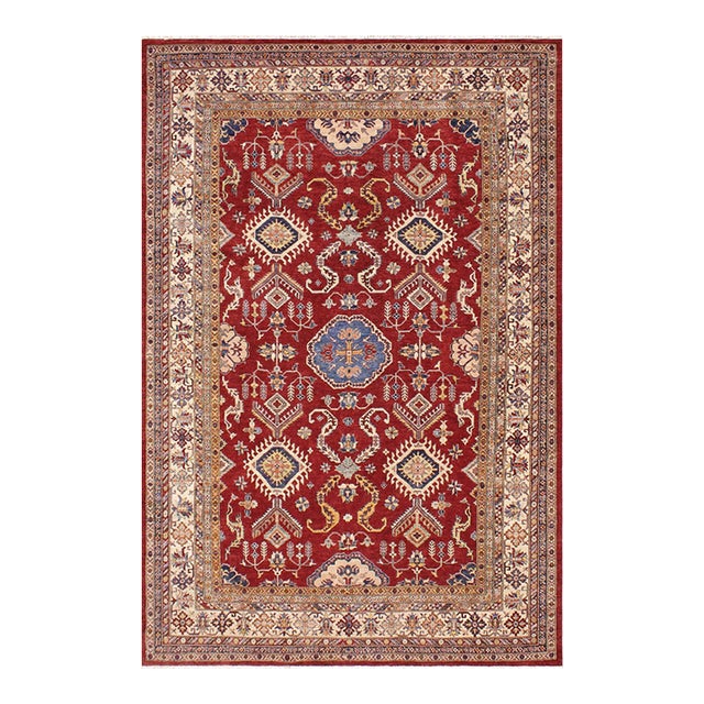 Southwestern Super Kazak Red/Beige Wool Rug - 8'10'' X 12'0'' For Sale